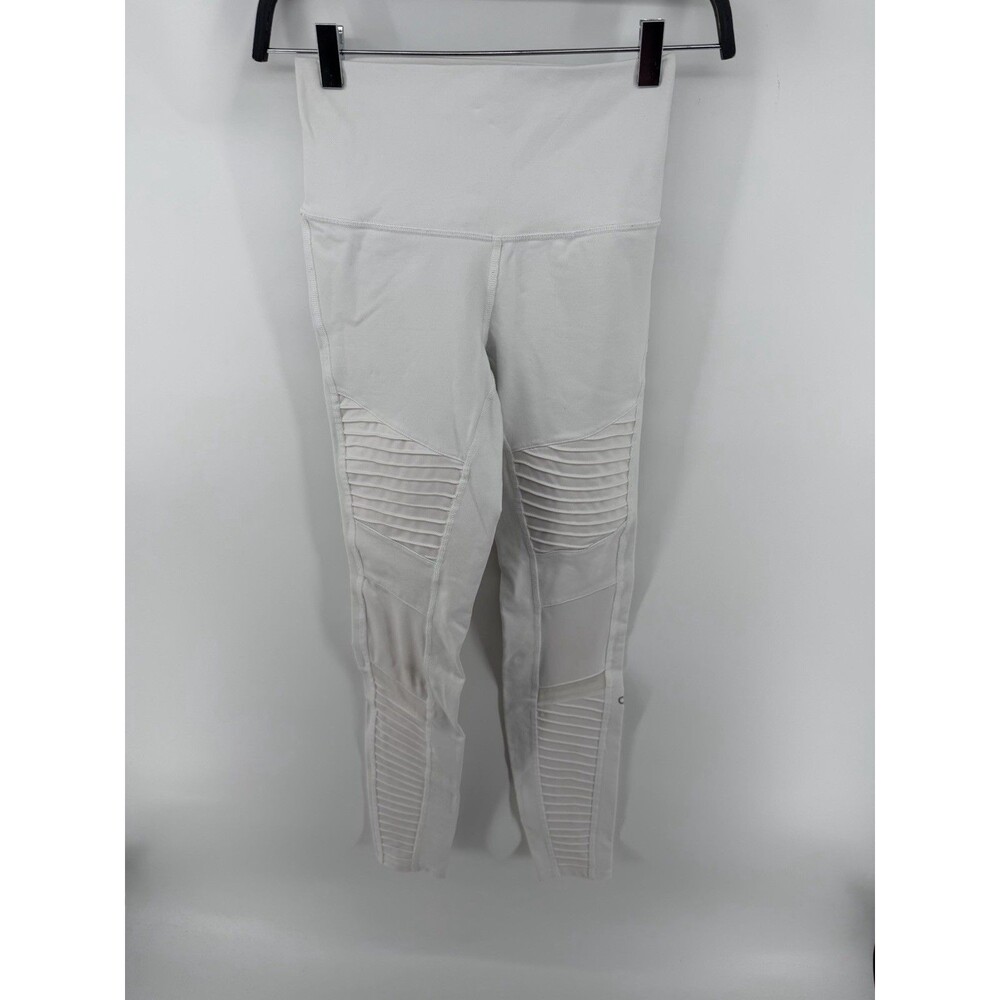 ALO YOGA sz XS White High Waist Ribbed Knee Moto Leggings
